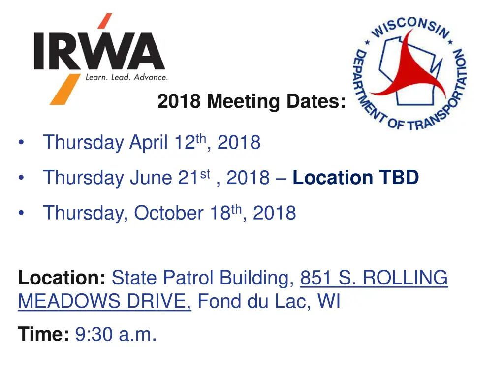 2018 meeting dates
