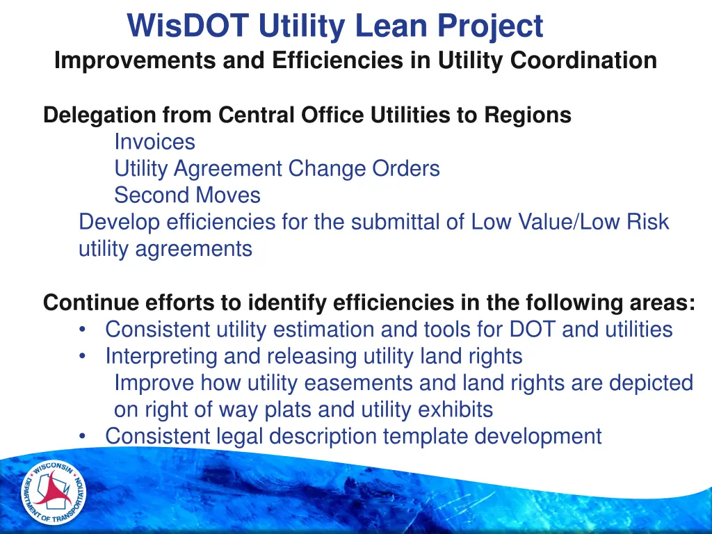 wisdot utility lean project