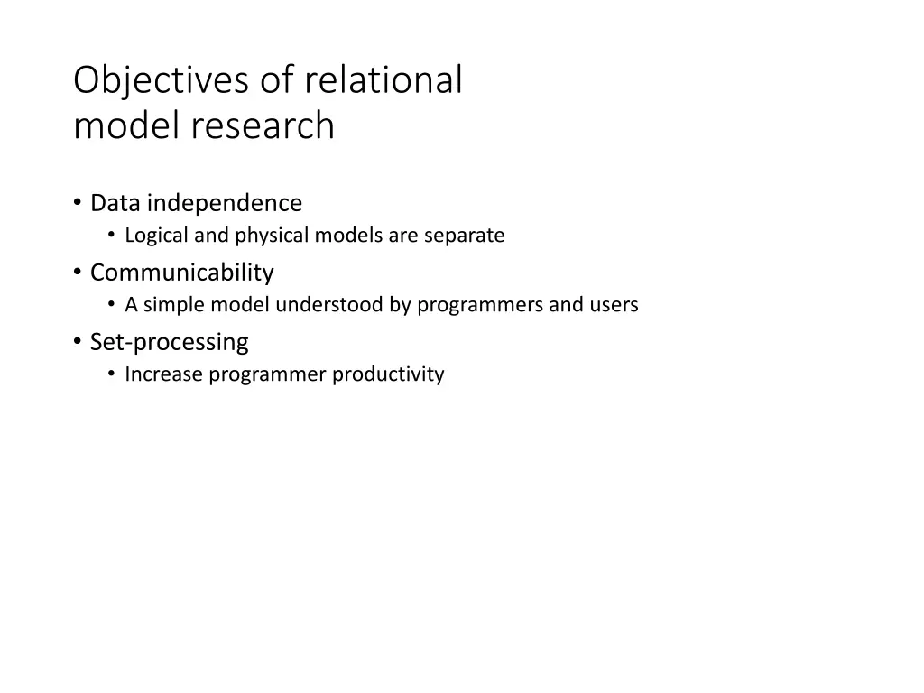 objectives of relational model research
