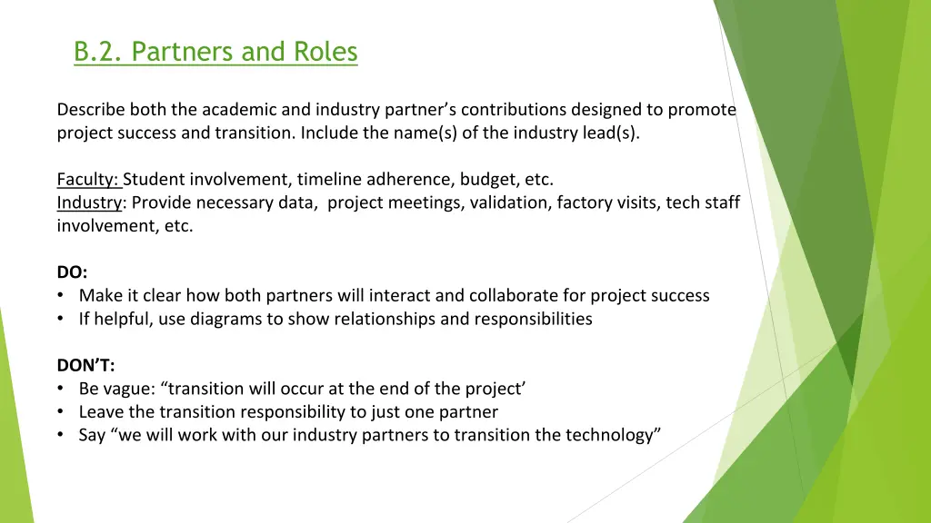 b 2 partners and roles