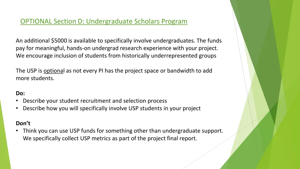 optional section d undergraduate scholars program
