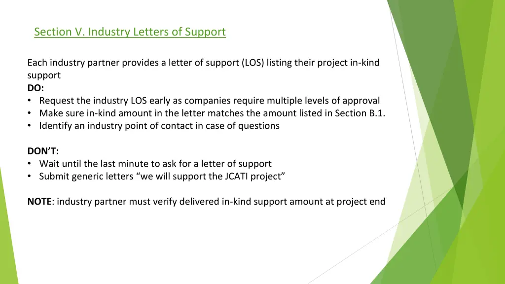 section v industry letters of support