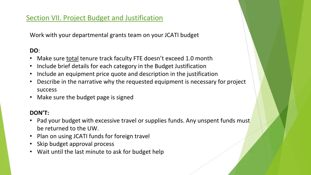 section vii project budget and justification