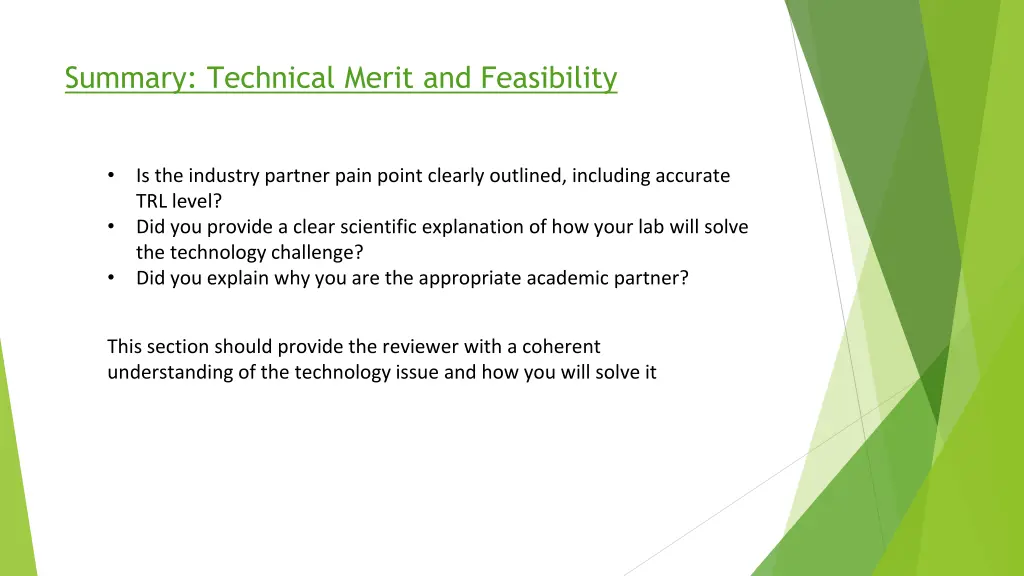 summary technical merit and feasibility