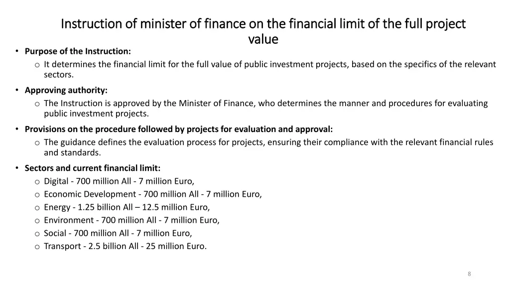 instruction of minister of finance