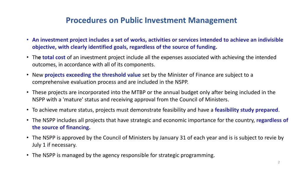 procedures on public investment management