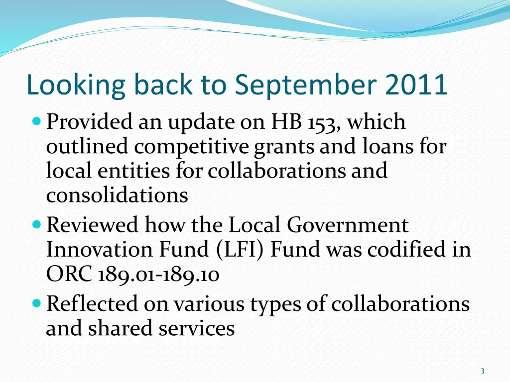 looking back to september 2011 provided an update