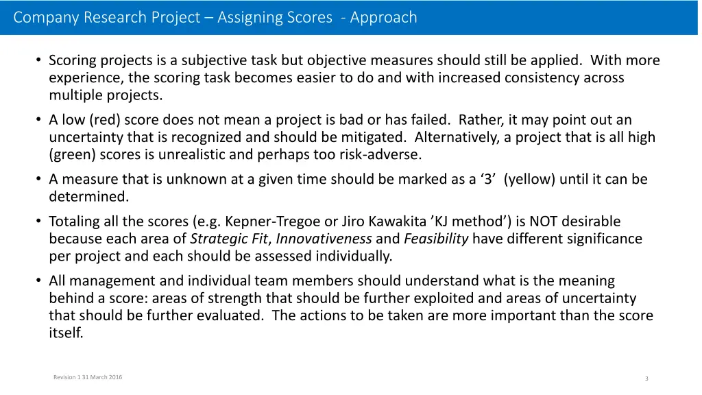 company research project assigning scores approach
