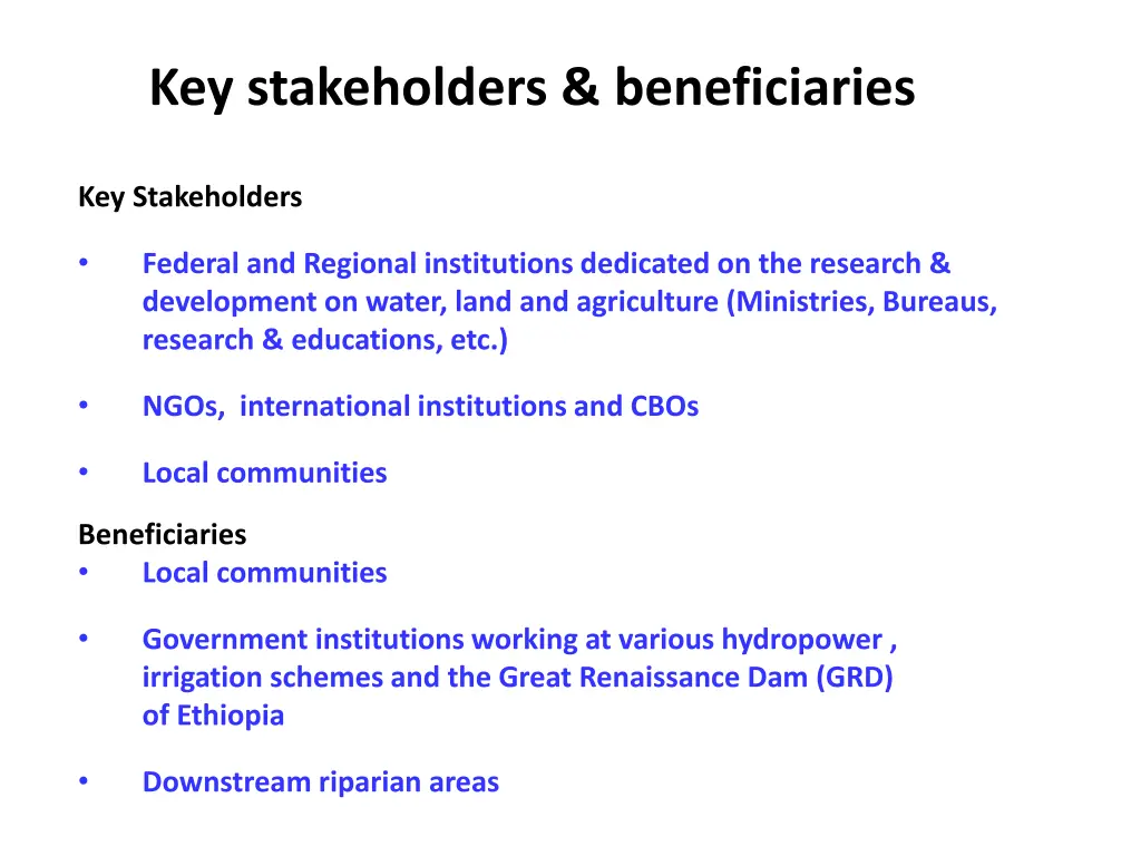 key stakeholders beneficiaries