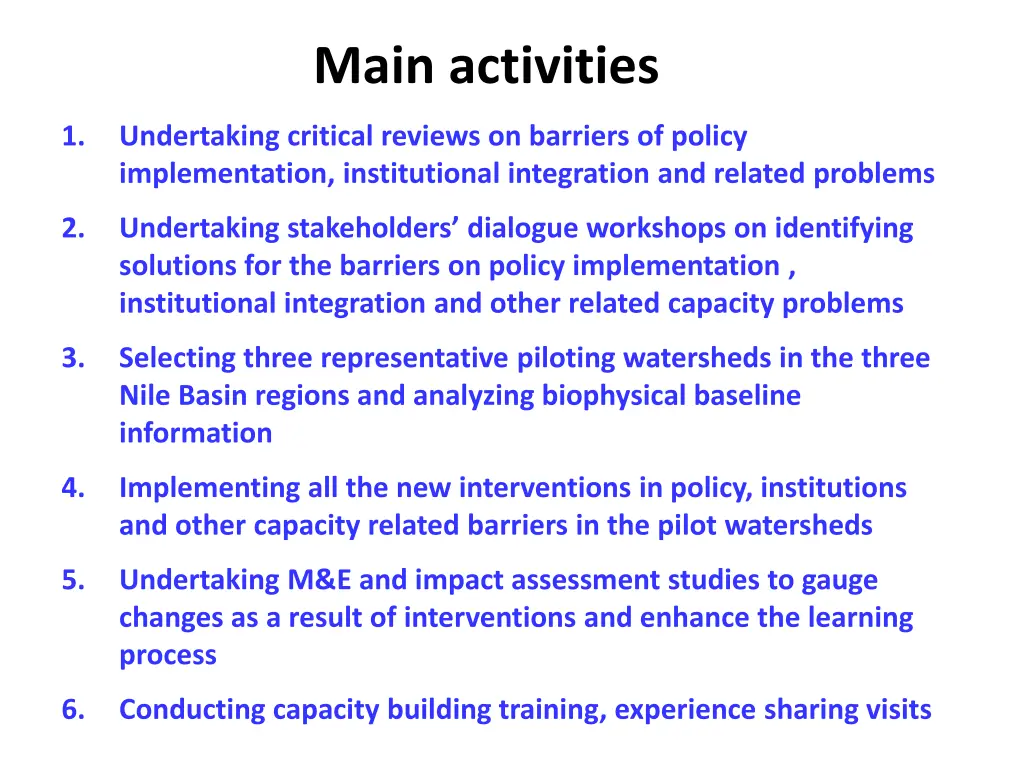 main activities