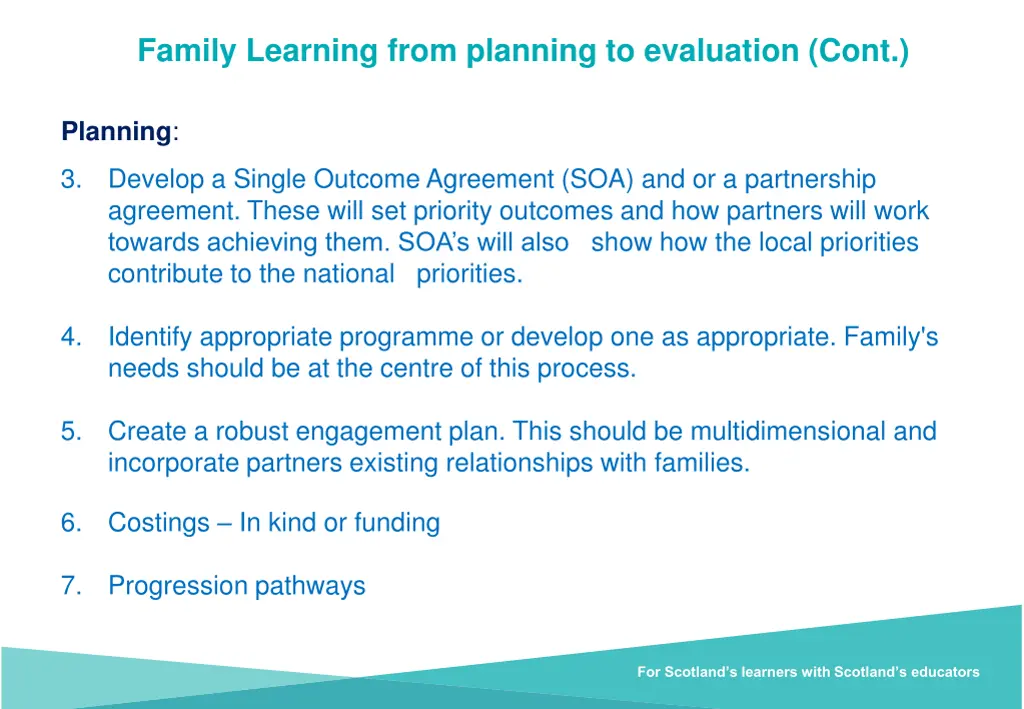 family learning from planning to evaluation cont