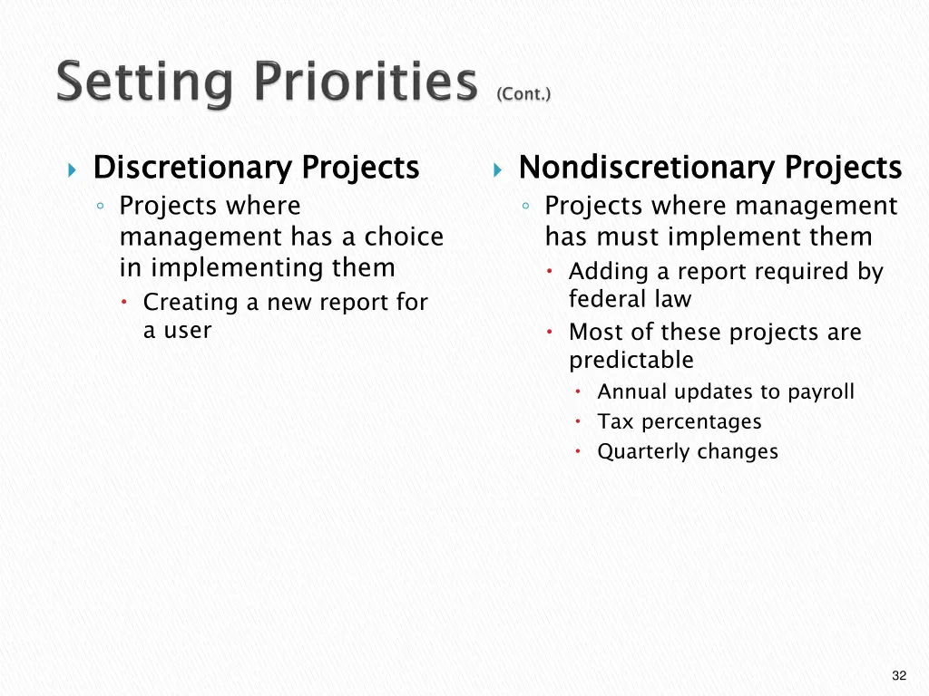 discretionary projects projects where management