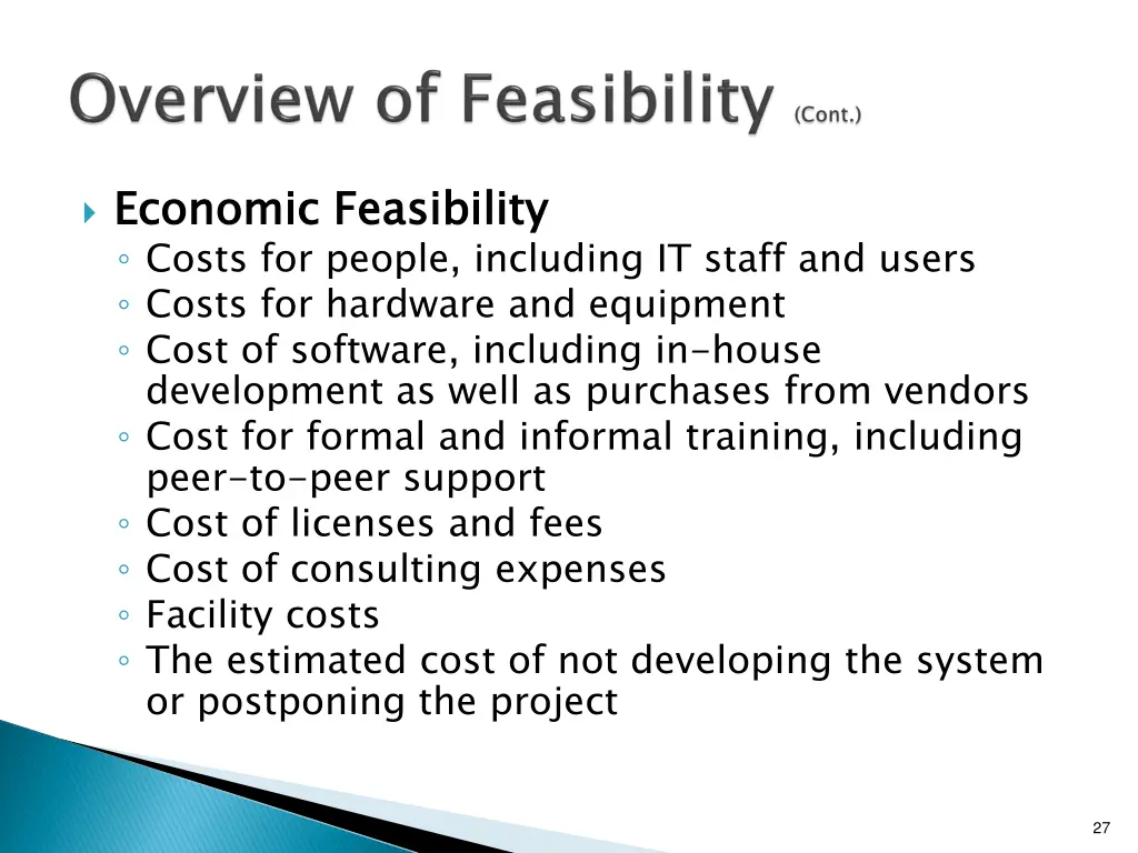 economic feasibility costs for people including