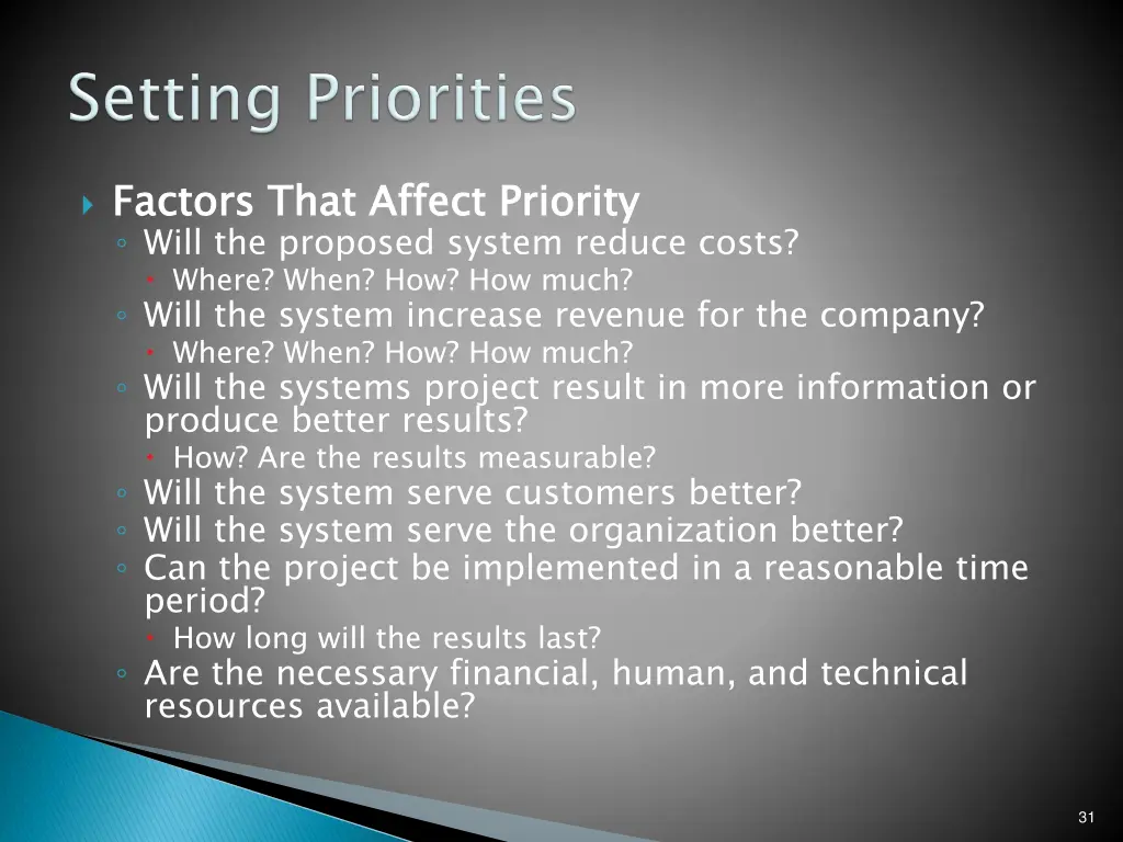 factors that affect priority will the proposed