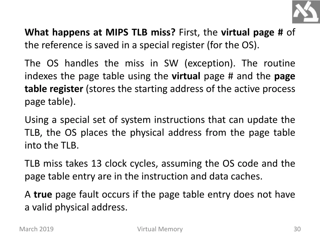 what happens at mips tlb miss first the virtual