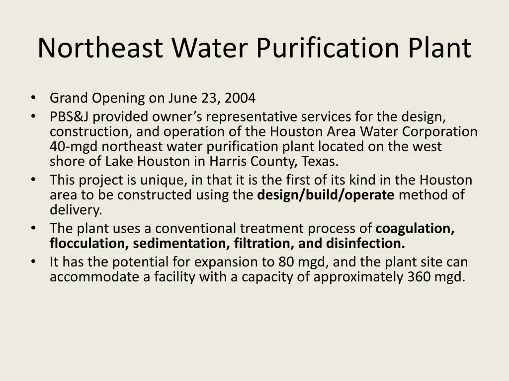 northeast water purification plant