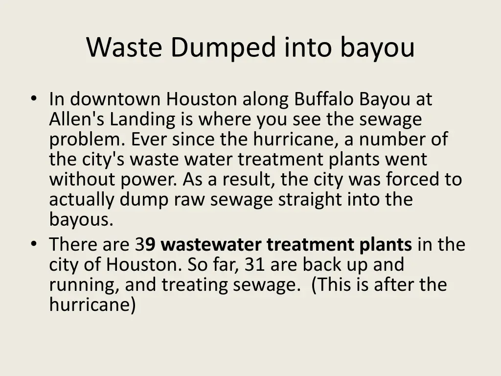 waste dumped into bayou