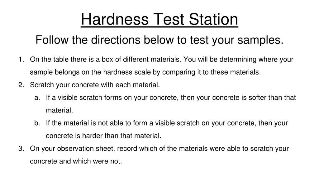 hardness test station follow the directions below