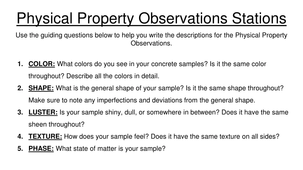 physical property observations stations
