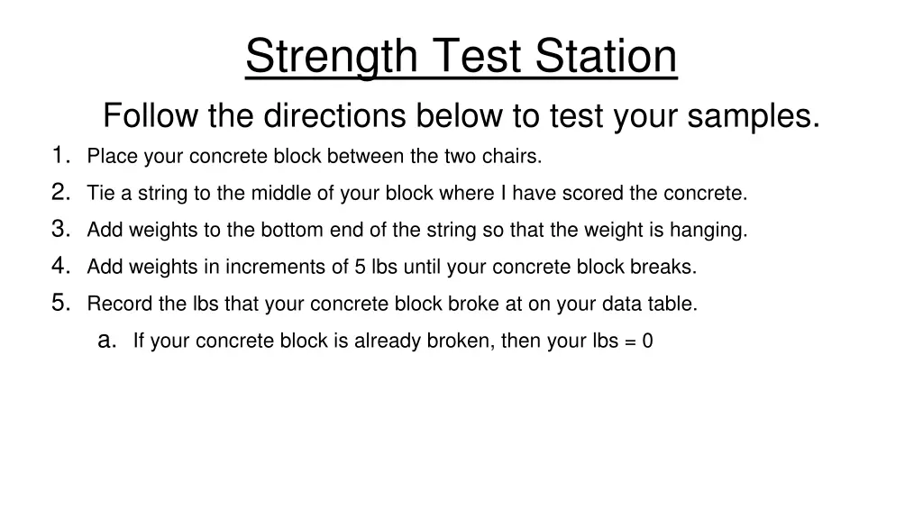 strength test station follow the directions below