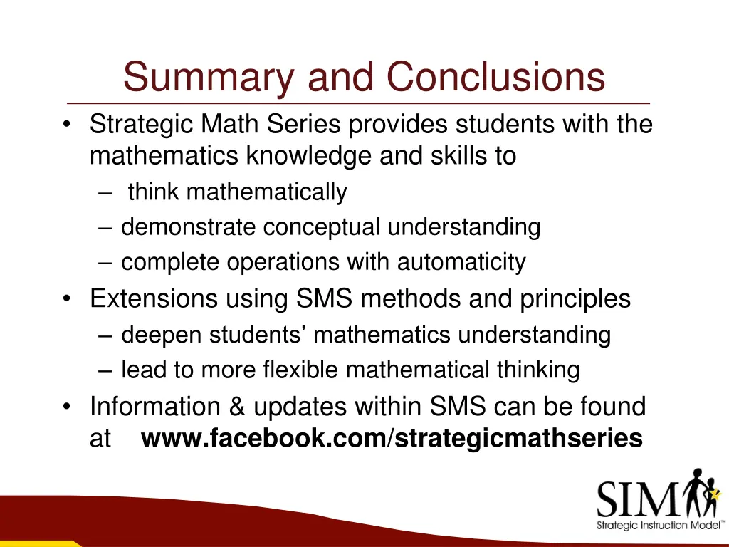 summary and conclusions strategic math series