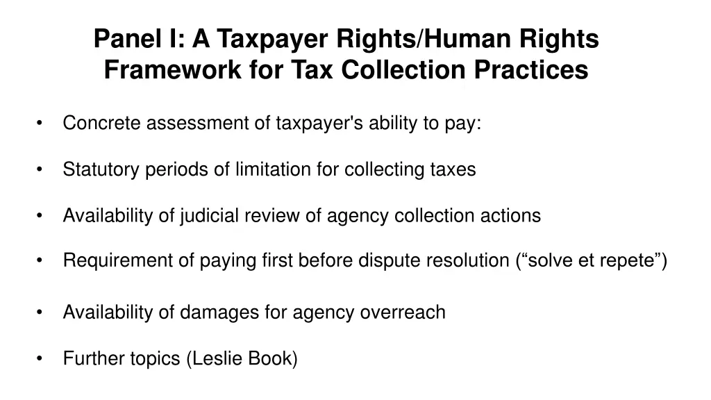 panel i a taxpayer rights human rights framework
