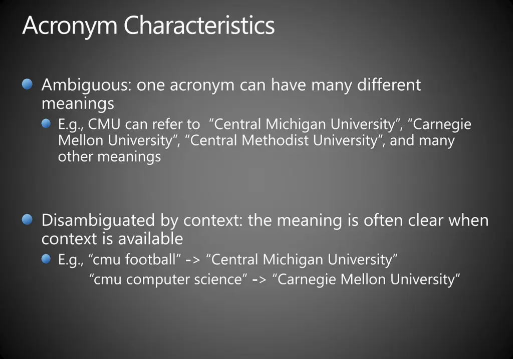 acronym characteristics