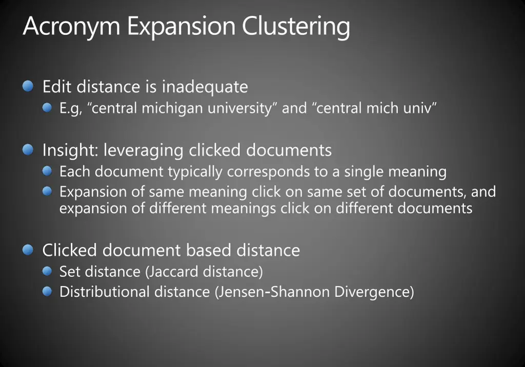 acronym expansion clustering