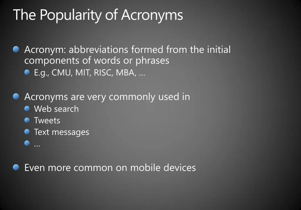 the popularity of acronyms