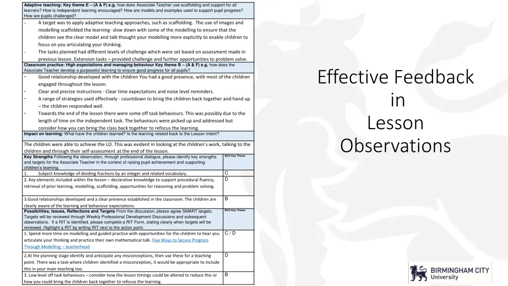 adaptive teaching key theme e a f e g how does