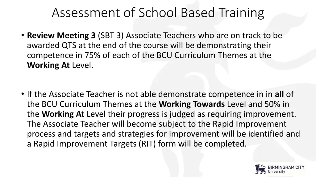 assessment of school based training