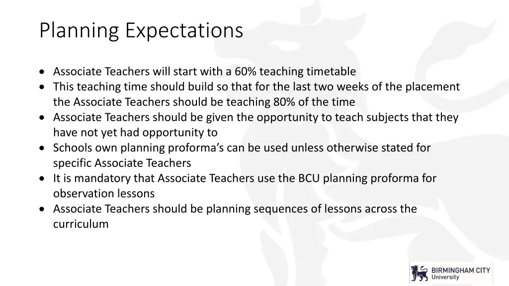 planning expectations