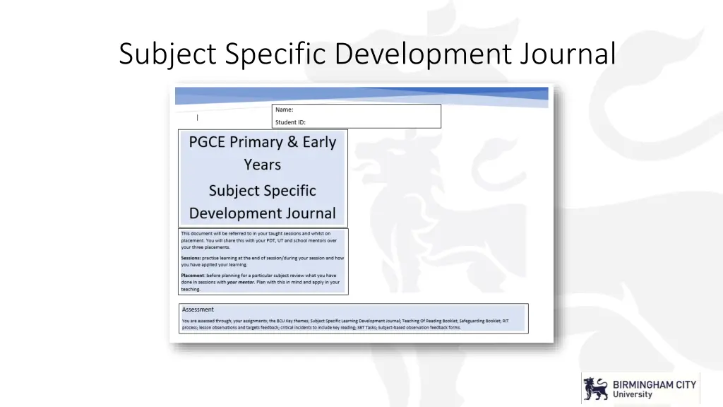 subject specific development journal