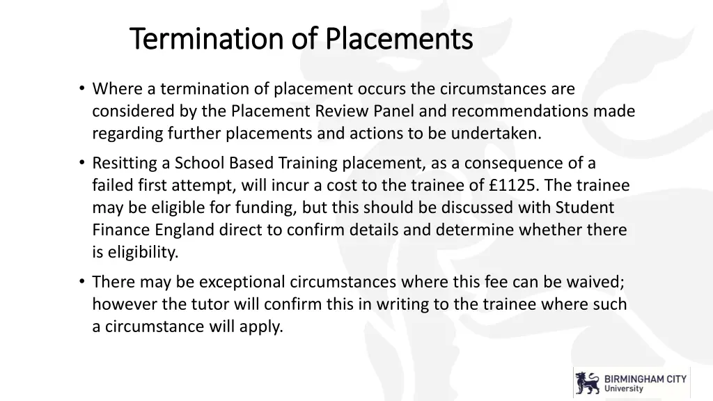 termination of placements termination