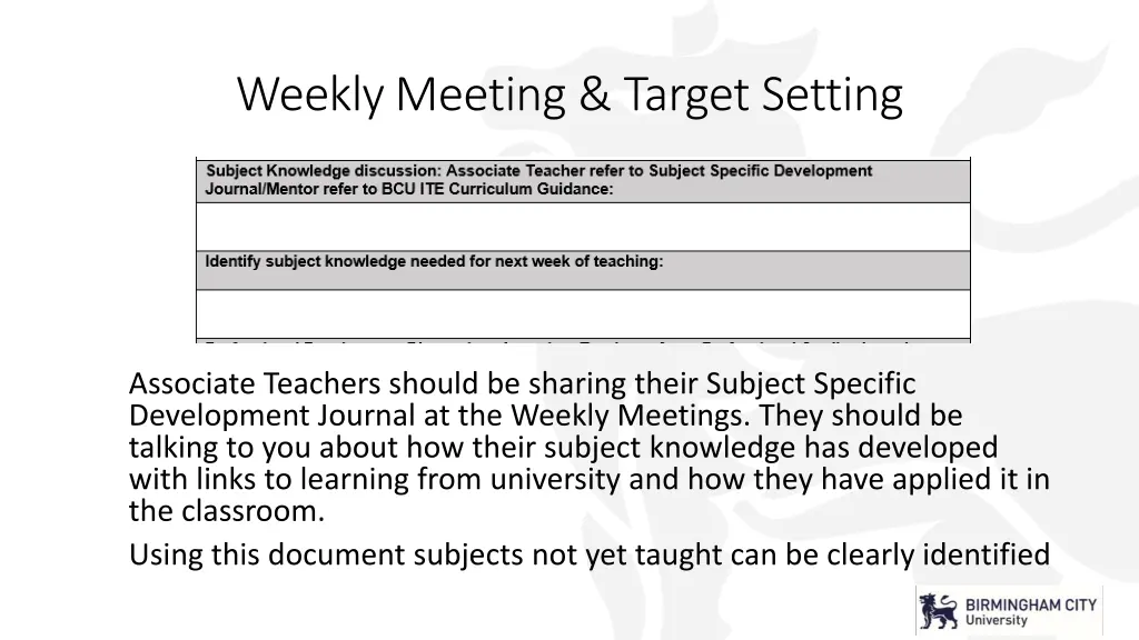 weekly meeting target setting