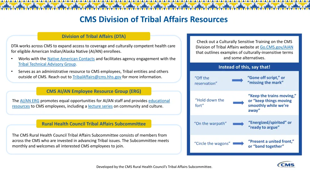 cms division of tribal affairs resources