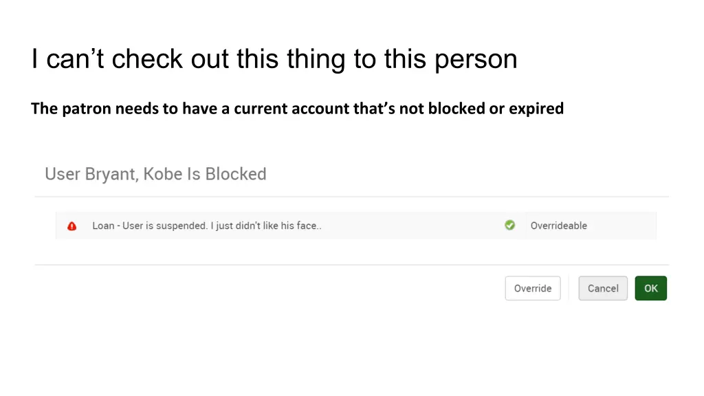 i can t check out this thing to this person