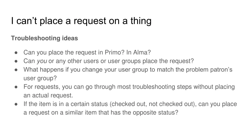 i can t place a request on a thing