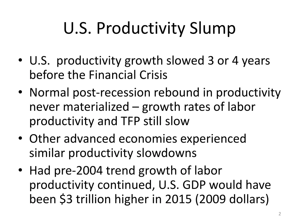 u s productivity slump