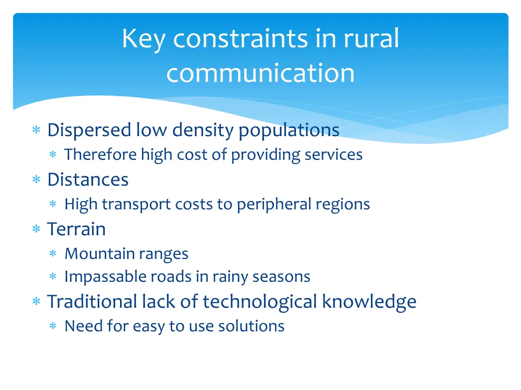 key constraints in rural communication