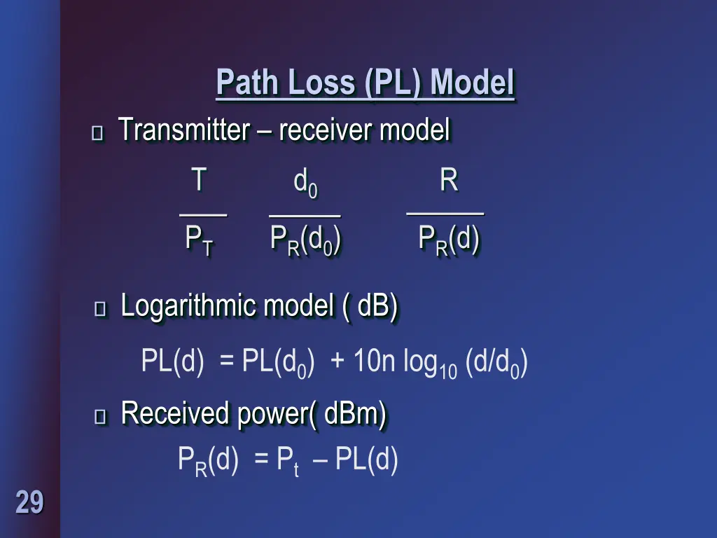 path loss pl model transmitter receiver model
