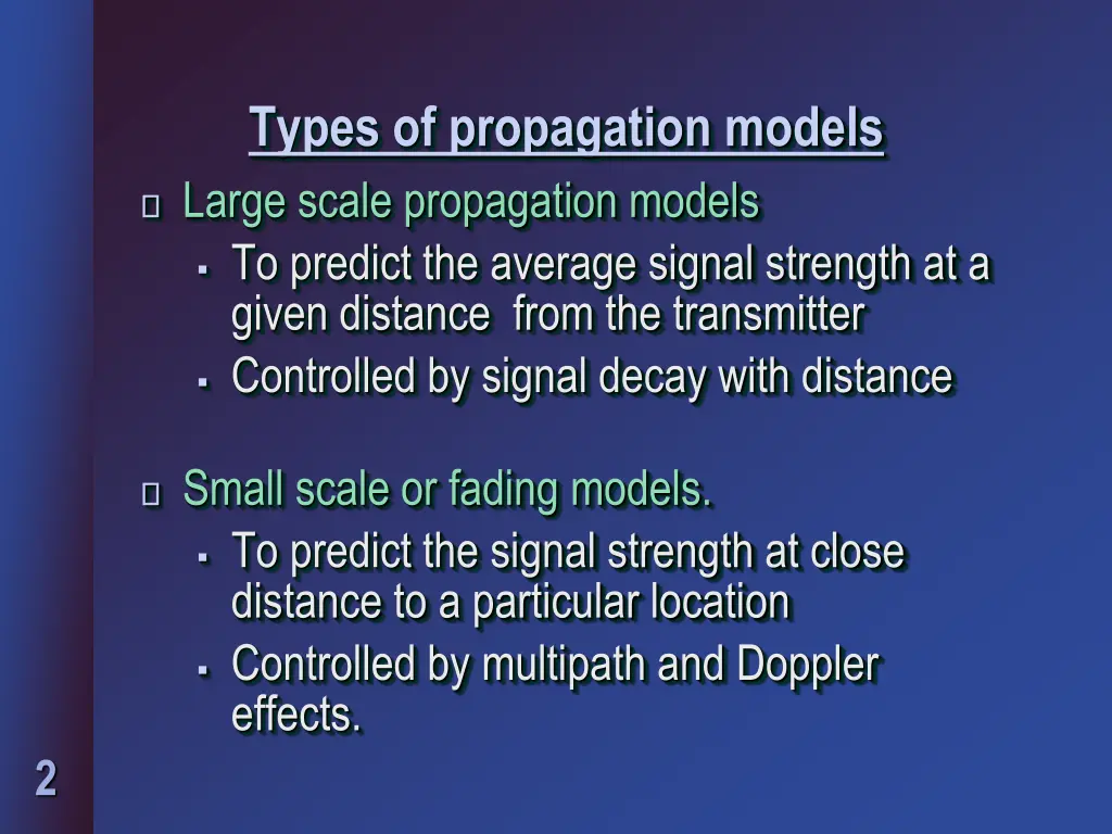 types of propagation models large scale