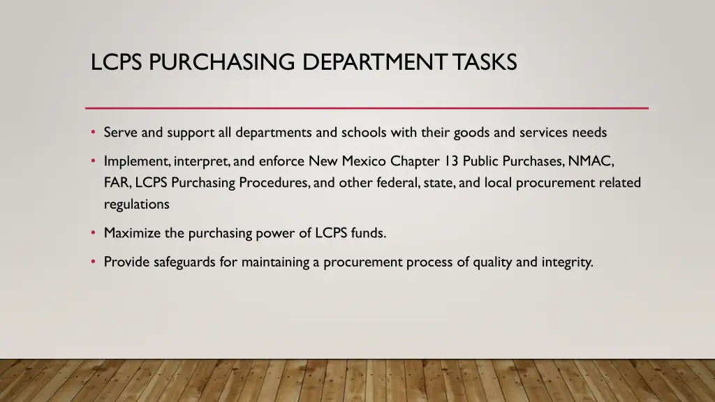 lcps purchasing department tasks