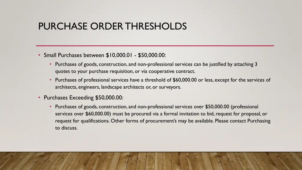 purchase order thresholds 1