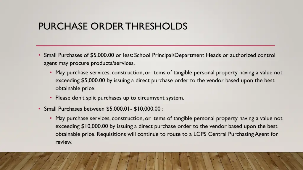 purchase order thresholds