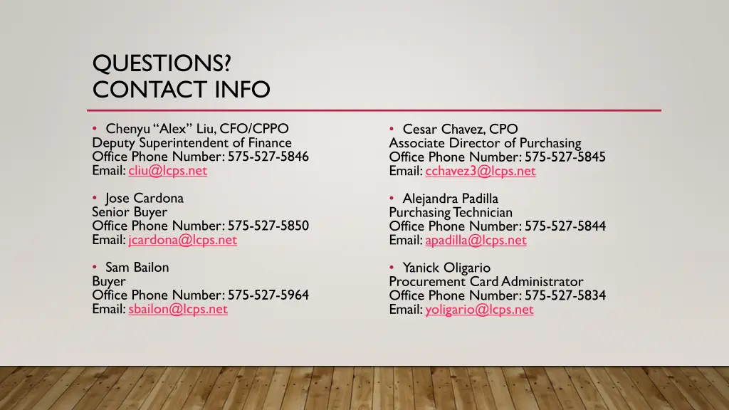 questions contact info
