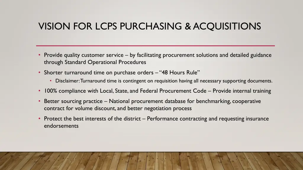 vision for lcps purchasing acquisitions