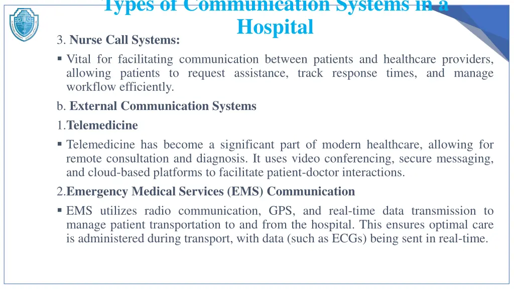 types of communication systems in a hospital 1