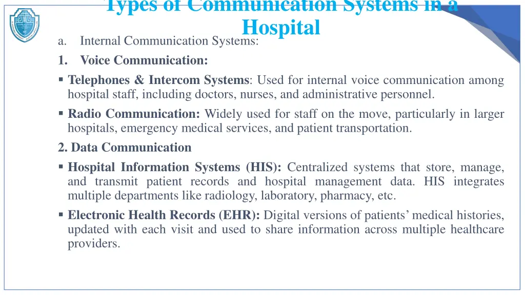 types of communication systems in a hospital