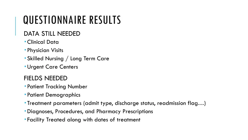 questionnaire results data still needed clinical